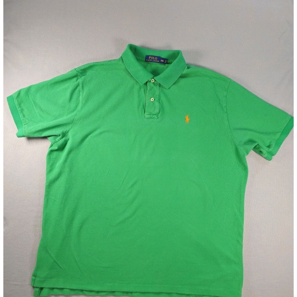 Polo Ralph Lauren Mens XXL Green Mesh Polo Shirt Orange Pony Short Sleeve